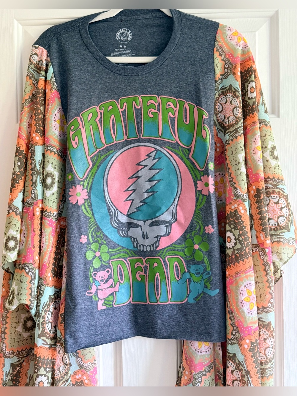 Custom Upcycled GRATEFUL DEAD Graphic Tee Patchwork Kimono Poncho Top OSFM OOAK - Picture 3 of 4